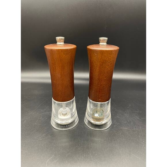 Cole & Mason Wood & Glass Salt & Pepper Shakers England - Picture 1 of 6